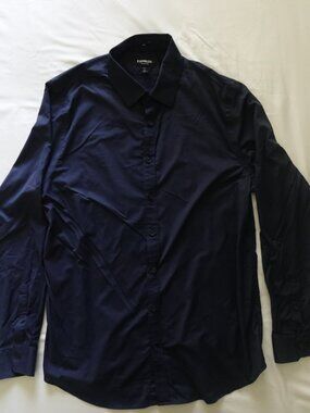 Mens Navy Blue Express Button Down Dress Shirt